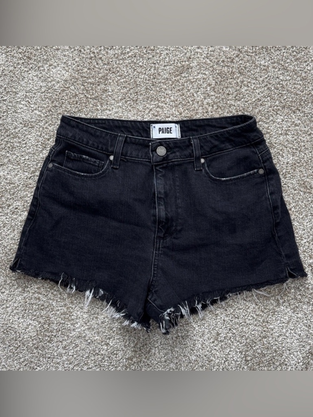 PAIGE Black High-Rise Frayed Hem Margot Jean Shorts